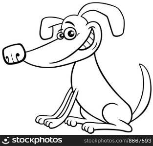 Black and white cartoon illustration of funny dog comic animal character coloring page