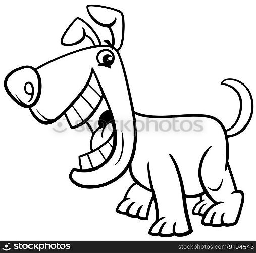Black and white cartoon illustration of funny dog comic animal character coloring page