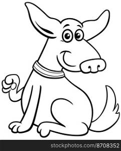 Black and white cartoon illustration of funny dog comic animal character giving a paw coloring page