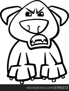 Black and White Cartoon Illustration of Funny Dog Expressing Furious Mood or Emotion for Coloring Book