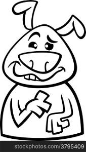 Black and White Cartoon Illustration of Funny Dog Expressing Goofy Mood or Emotion for Coloring Book