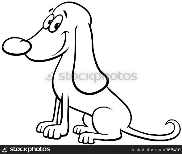 Black and White Cartoon Illustration of Funny Dog or Puppy Animal Character Coloring Book Page