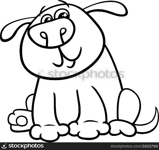 Black and White Cartoon Illustration of Funny Dog or Puppy for Coloring Book