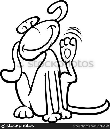 Black and White Cartoon Illustration of Funny Dog Scratching his Ear for Coloring Book