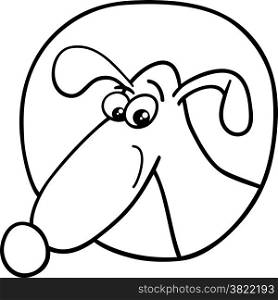 Black and White Cartoon Illustration of Funny Dog Sign or Icon for Coloring Book