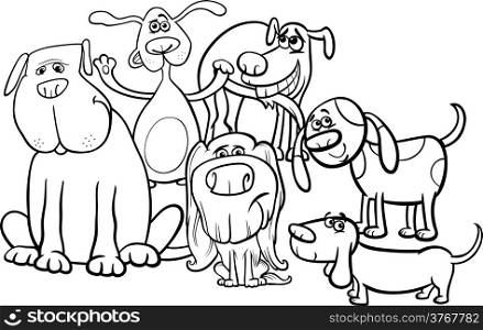 Black and White Cartoon Illustration of Funny Dogs Characters Group for Coloring Book