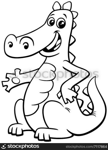 Black and White Cartoon Illustration of Funny Dragon Fantasy Animal Character Coloring Book