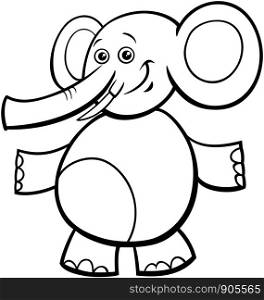 Black and White Cartoon Illustration of Funny Elephant Comic Animal Character Coloring Book
