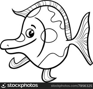 Black and White Cartoon Illustration of Funny Exotic Fish Sea Life Animal for Coloring Book