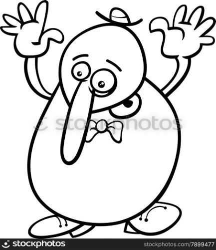 Black and White Cartoon Illustration of Funny Fantasy Character in Hat for Coloring Book