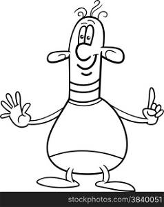 Black and White Cartoon Illustration of Funny Fantasy Character or Alien for Coloring Book