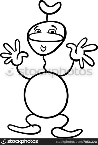 Black and White Cartoon Illustration of Funny Fantasy Character or Strange Alien for Coloring Book