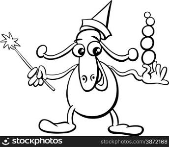 Black and White Cartoon Illustration of Funny Fantasy or Fairy Tale Character for Coloring Book