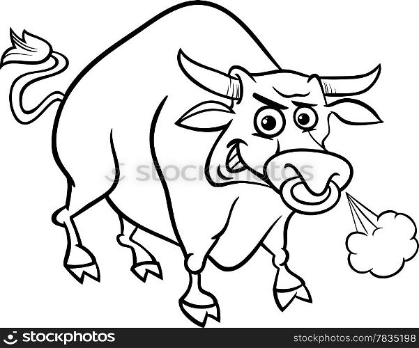 Black and White Cartoon Illustration of Funny Farm Bull Animal for Coloring Book