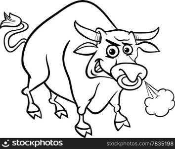 Black and White Cartoon Illustration of Funny Farm Bull Animal for Coloring Book
