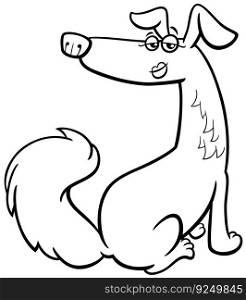 Black and white cartoon illustration of funny female dog comic animal character coloring page