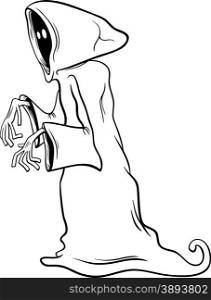 Black and White Cartoon Illustration of Funny Ghost or Phantom Halloween Character for Coloring Book