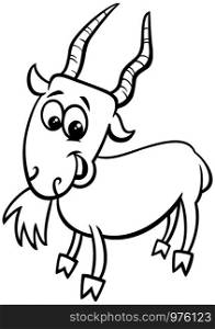 Black and White Cartoon Illustration of Funny Goat Farm Animal Character Coloring Book Page