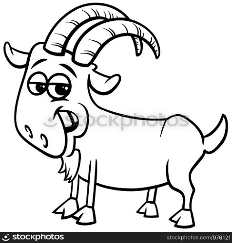 Black and White Cartoon Illustration of Funny Goat Farm Comic Animal Character Coloring Book Page