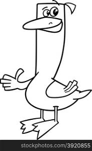 Black and White Cartoon Illustration of Funny Goose Farm Bird Animal Character for Coloring Book