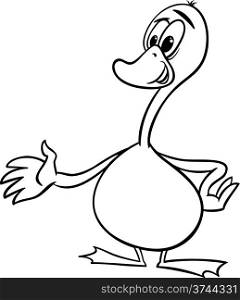 Black and White Cartoon Illustration of Funny Goose Farm Bird for Coloring Book