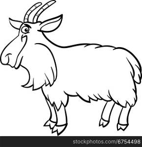 Black and White Cartoon Illustration of Funny Hairy Goat Farm Animal for Coloring Book