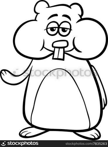Black and White Cartoon Illustration of Funny Hamster Character for Coloring Book
