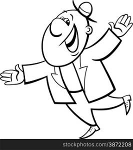 Black and White Cartoon Illustration of Funny Happy Man Character for Coloring Book