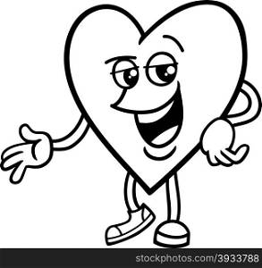 Black and White Cartoon Illustration of Funny Heart Character on Valentine Day