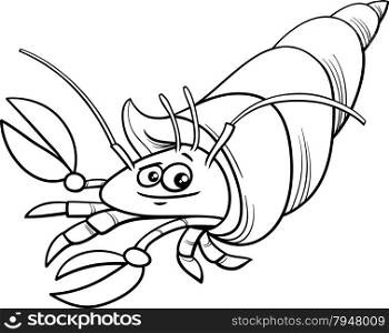 Black and White Cartoon Illustration of Funny Hermit Crab Sea Animal for Coloring Book