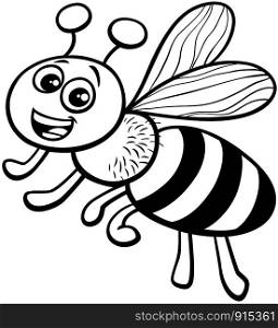 Black and White Cartoon Illustration of Funny Honey Bee Insect Animal Character Coloring Book