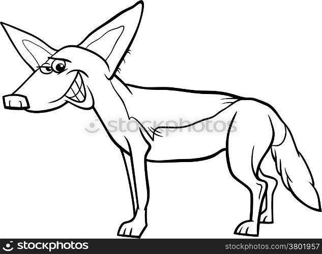 Black and White Cartoon Illustration of Funny Jackal Wild Animal for Coloring Book