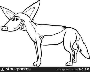 Black and White Cartoon Illustration of Funny Jackal Wild Animal for Coloring Book