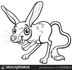 Black and white cartoon illustration of funny jerboa comic animal character coloring book page
