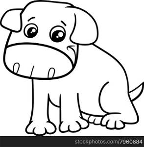 Black and White Cartoon Illustration of Funny Little Dog or Puppy for Coloring Book