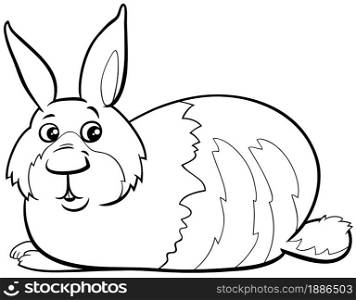 Black and white cartoon illustration of funny lying dwarf rabbit comic animal character coloring book page