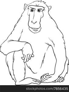 Black and White Cartoon Illustration of Funny Macaque Monkey Primate Animal for Coloring Book