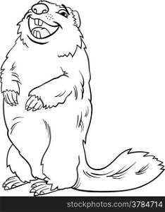 Black and White Cartoon Illustration of Funny marmot Animal for Coloring Book