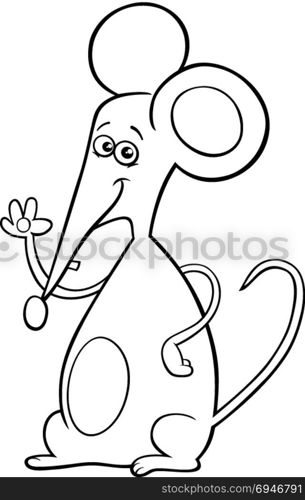 Black and White Cartoon Illustration of Funny Mouse Comic Animal Character Coloring Book