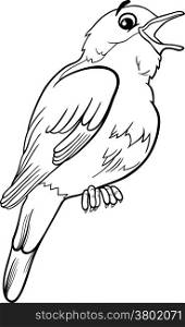 Black and White Cartoon Illustration of Funny Nightingale Bird Animal for Coloring Book