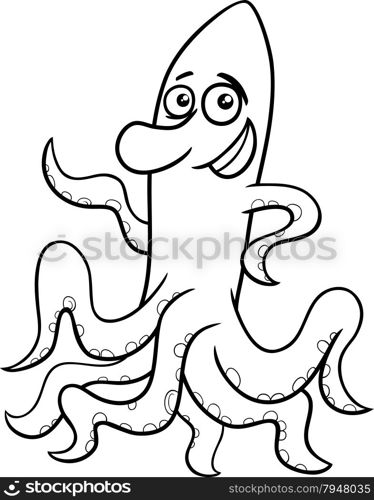 Black and White Cartoon Illustration of Funny Octopus Sea Animal for Coloring Book