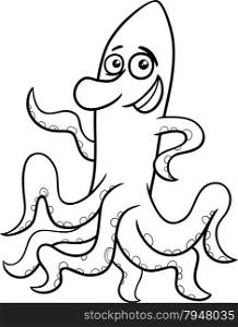 Black and White Cartoon Illustration of Funny Octopus Sea Animal for Coloring Book