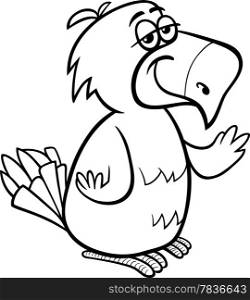 Black and White Cartoon Illustration of Funny Parrot Bird Character for Coloring Book
