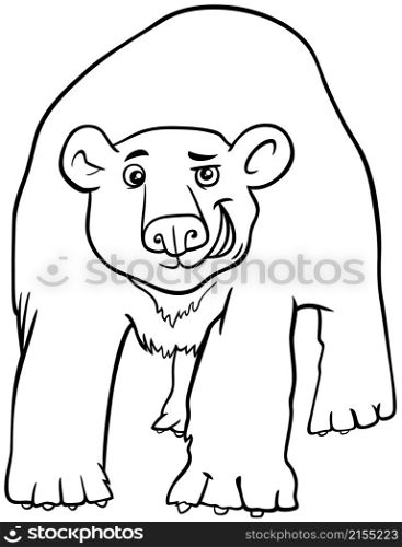 Black and white cartoon illustration of funny polar bear animal character coloring book page