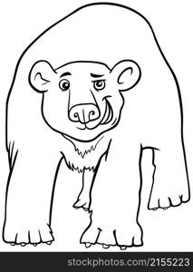 Black and white cartoon illustration of funny polar bear animal character coloring book page