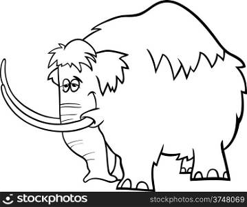 Black and White Cartoon Illustration of Funny Prehistoric Mammoth or Mastodon for Coloring Book