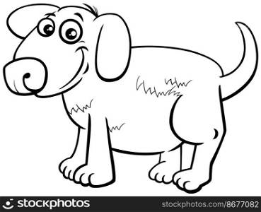 Black and white cartoon illustration of funny puppy comic animal character coloring page