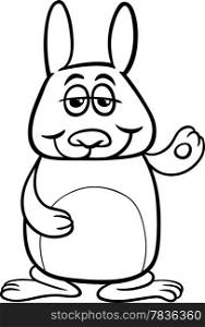 Black and White Cartoon Illustration of Funny Rabbit Character for Coloring Book