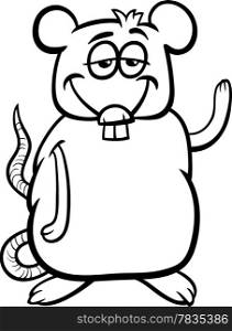 Black and White Cartoon Illustration of Funny Rat Character for Coloring Book