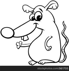 Black and White Cartoon Illustration of Funny Rat or Mouse Comic Animal Character Coloring Book Page